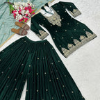 Velvet Ready to wear Green kurta sharara set for winter wedding and Function
