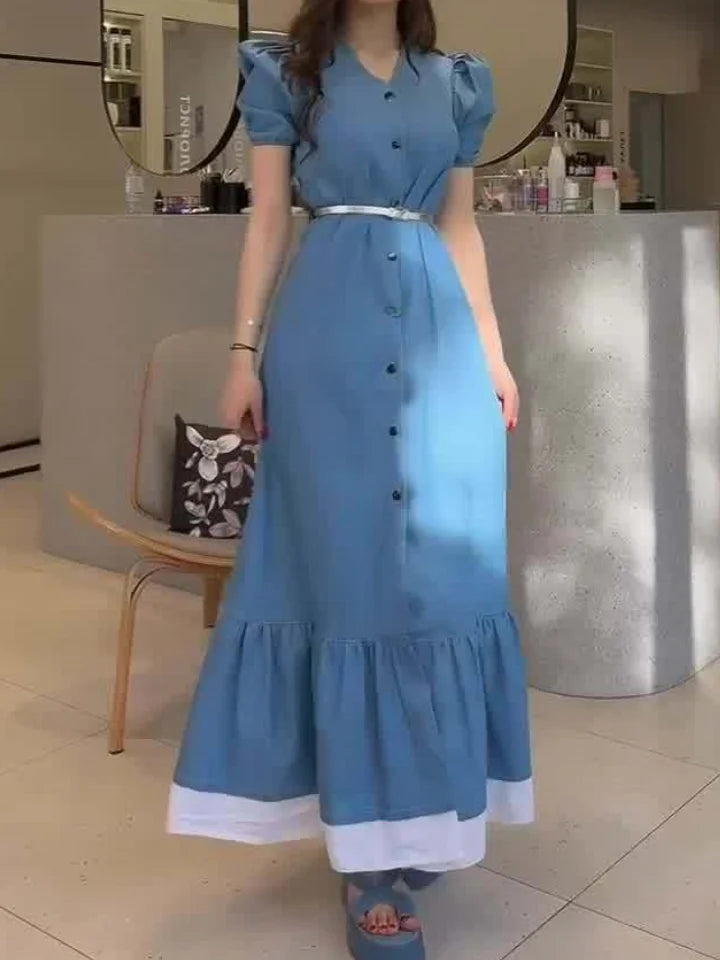Jessica Summer Vacation Denim Long Dress