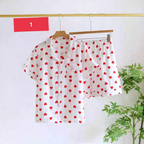 Summer Pure Cotton Heart Shaped Night  Pajamas Set
