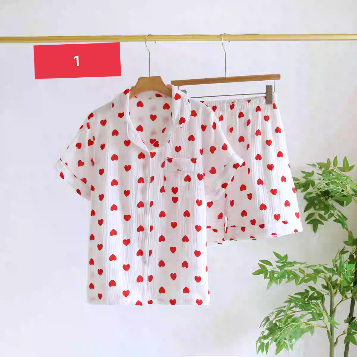 Summer Pure Cotton Heart Shaped Night  Pajamas Set