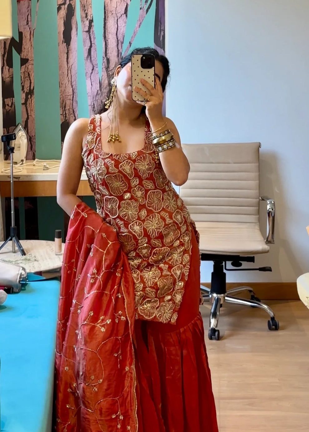 Beautiful Brick Red Rust Colour Readymade sharara set for Festive and Wedding