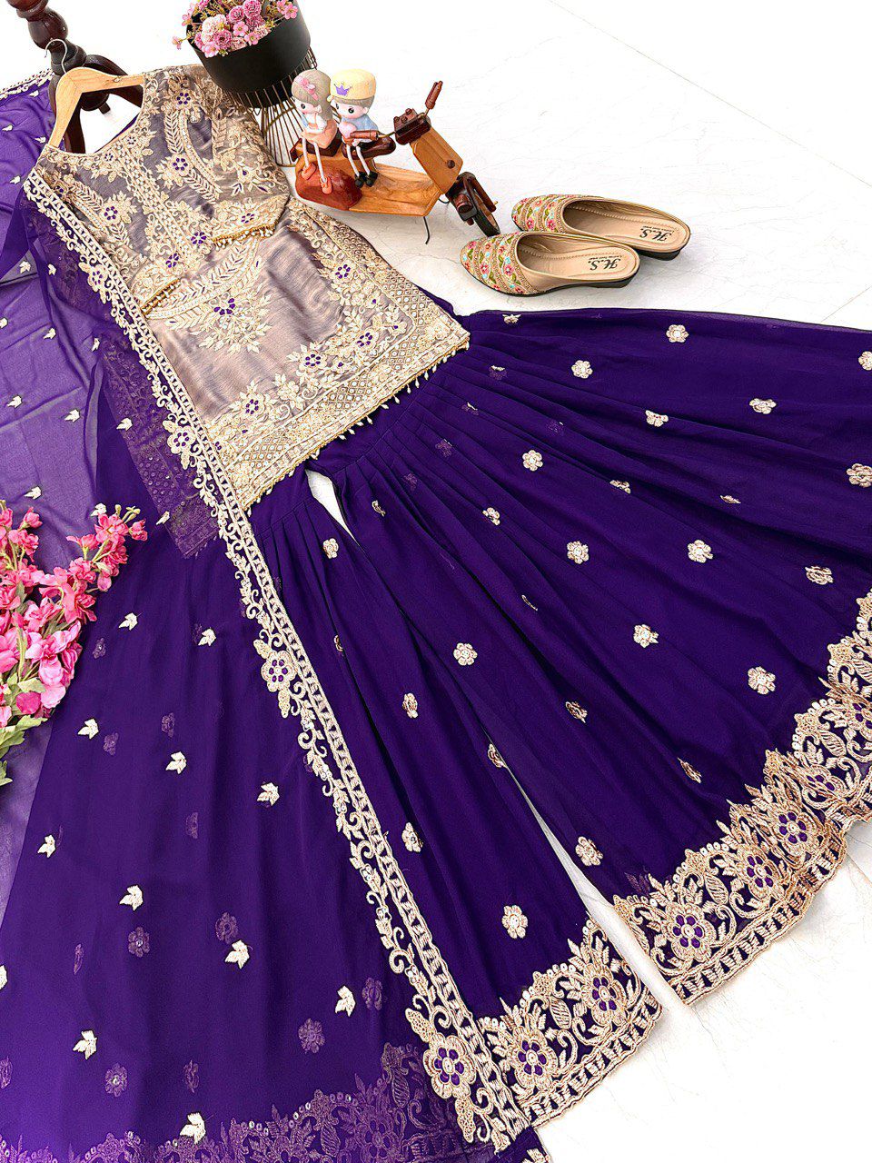 Designer Readymade Trending Purple sharara suit set
