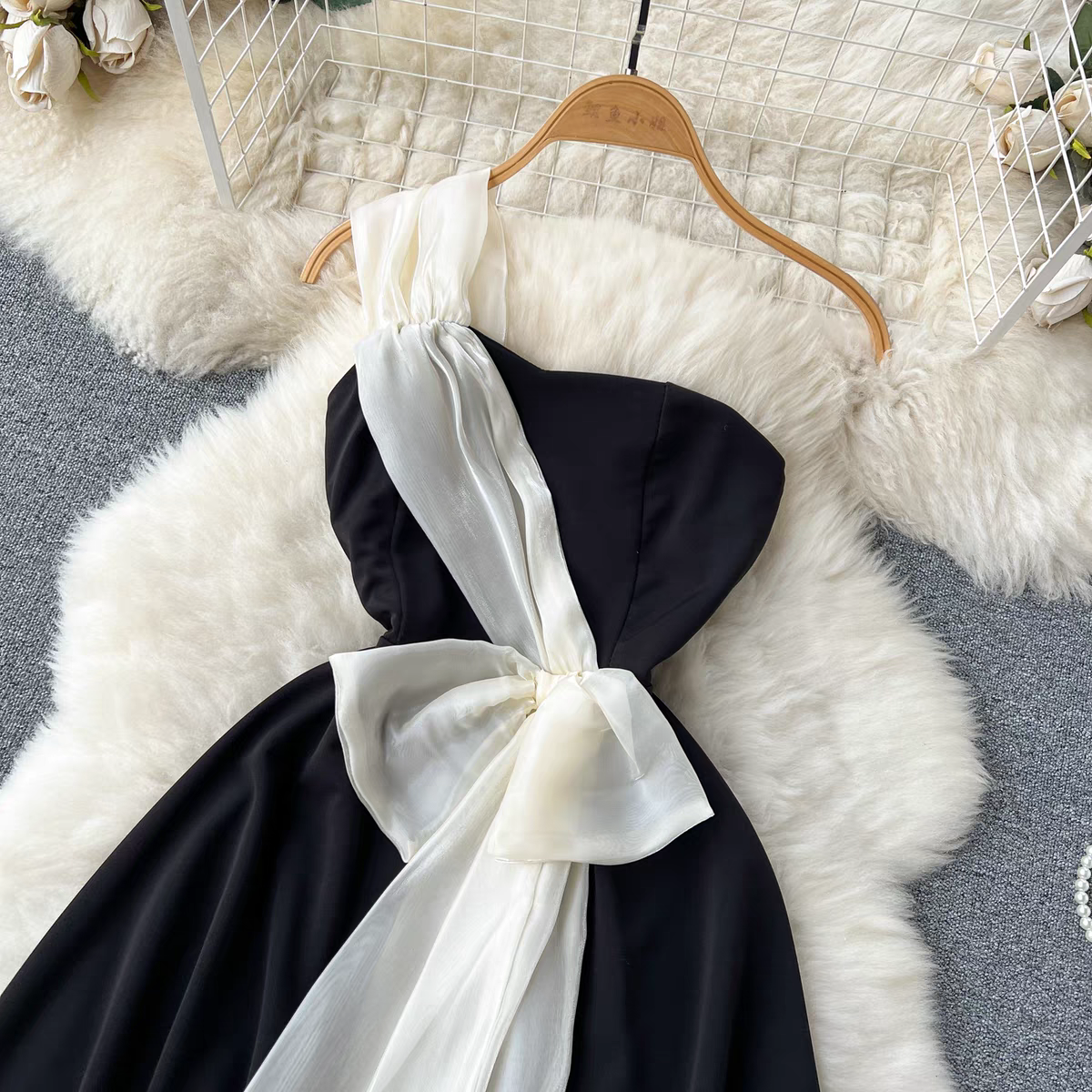 Zooey Summer One Shoulder Luxury Black Dress