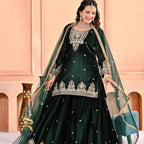 Velvet Ready to wear Green kurta sharara set for winter wedding and Function