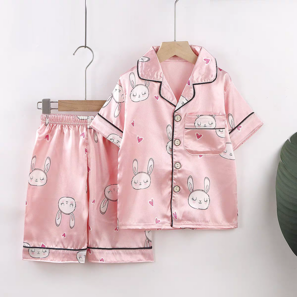 Kids Velvet Ice Silk Summer Night Suit