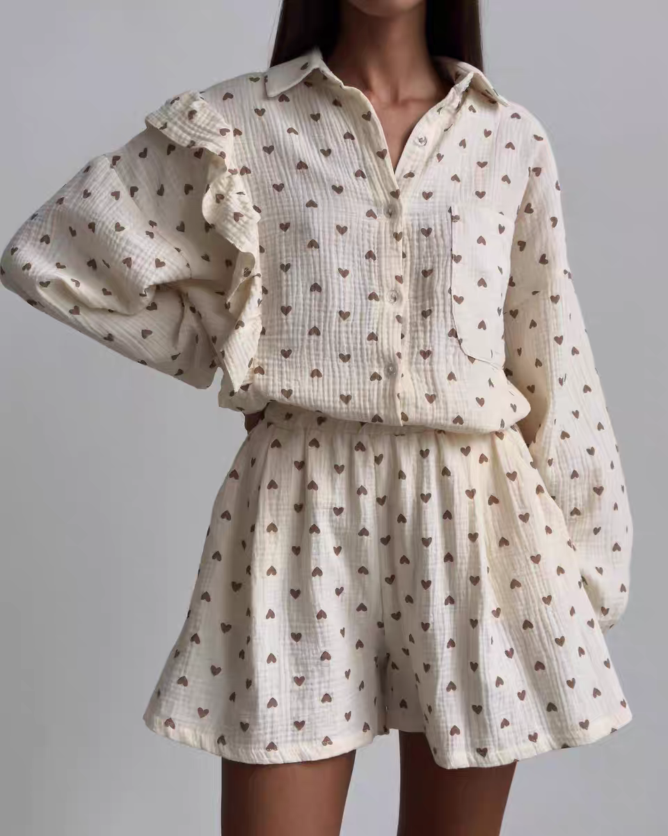 Anna Summer Heart Print Pajamas Set