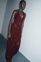 Claire Sequins V Neck Dress