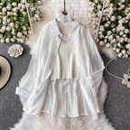 Hilarie Summer Three Piece Set  Top + Shirt + Scrunchies