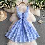 Alexis Summer V Neck Plaid Short Dress