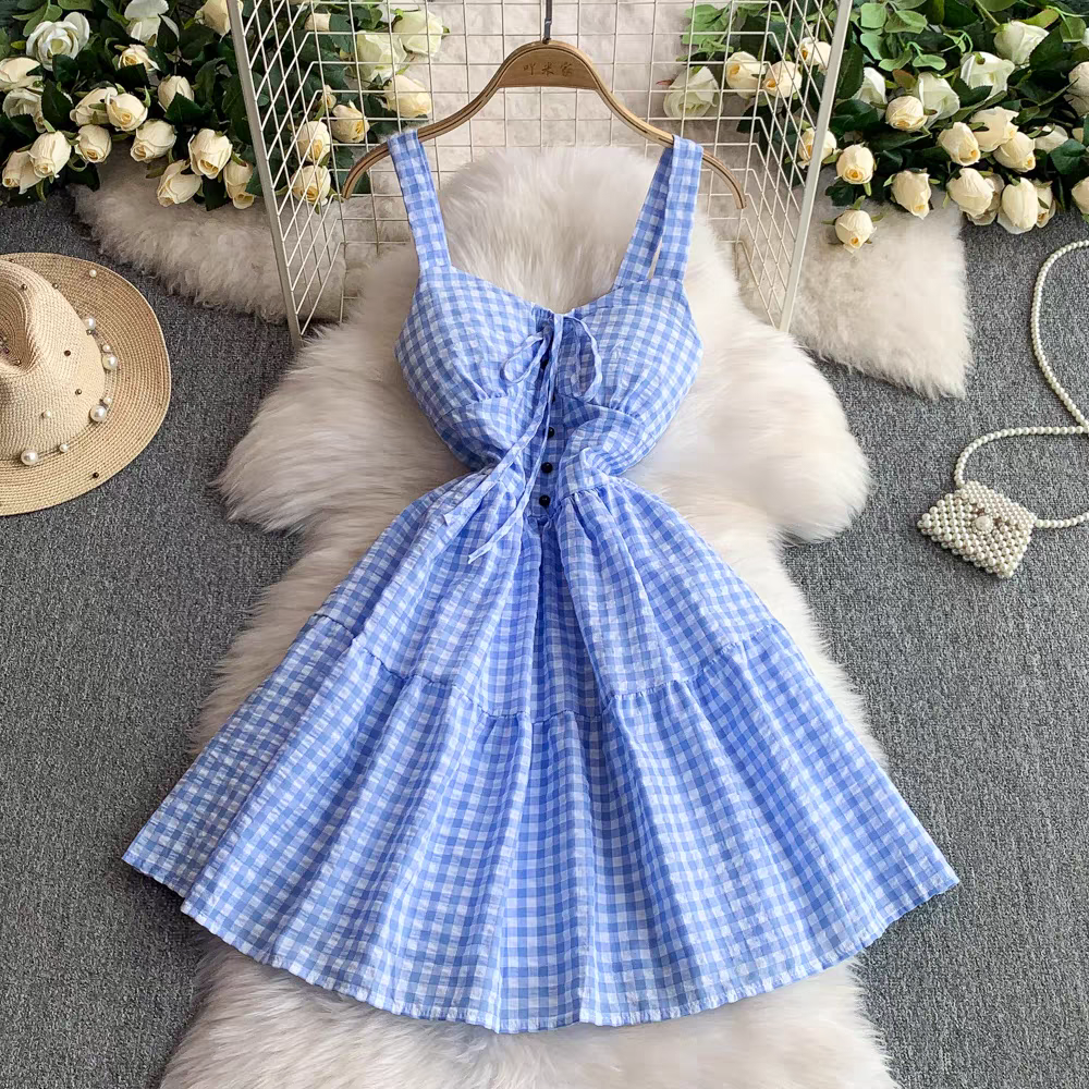 Alexis Summer V Neck Plaid Short Dress