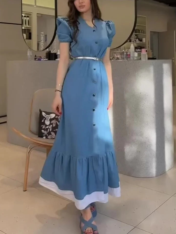 Jessica Summer Vacation Denim Long Dress