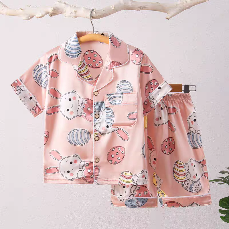 Kids Velvet Ice Silk Summer Night Suit