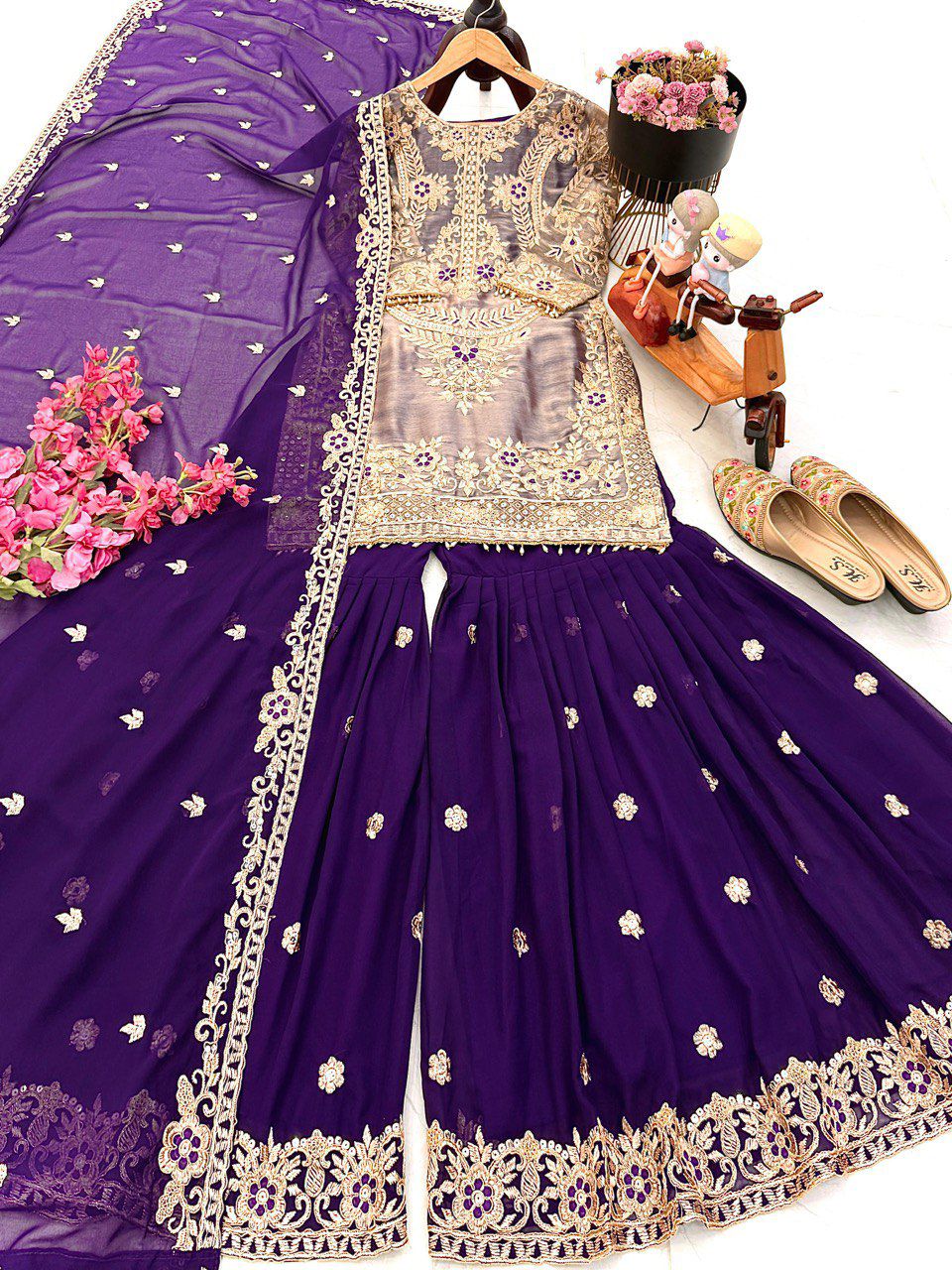 Designer Readymade Trending Purple sharara suit set