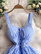 Alexis Summer V Neck Plaid Short Dress