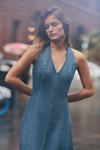 Claire Halter Neck Denim Dress