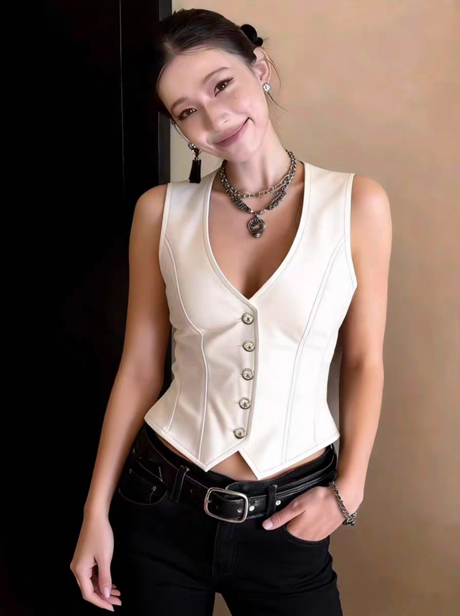 Ashley Pu Leather Jacket Top