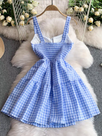 Alexis Summer V Neck Plaid Short Dress