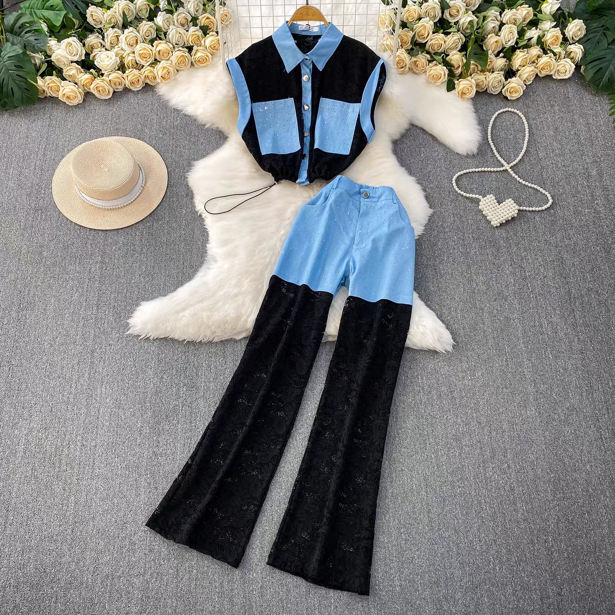 Rihanna Summer Denim Lace Two Piece Set - 24th Spoke