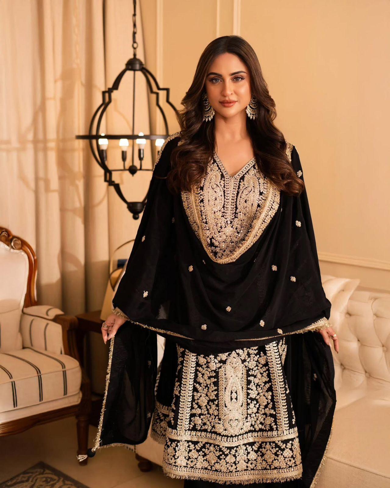 Celebrity Krystal DSouza Black Ready to wear georgette Suit set