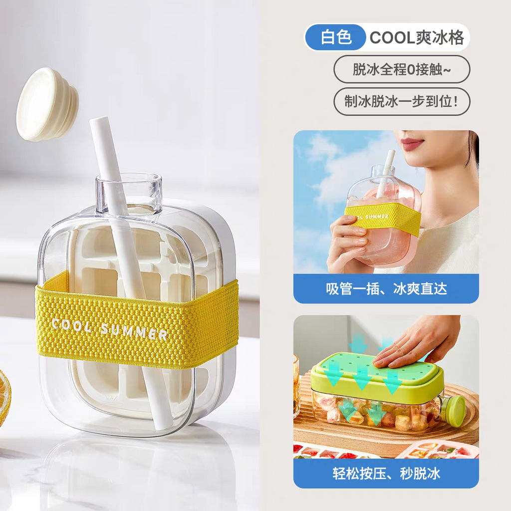 Summer Portable Ice Cube Bottle With Straw