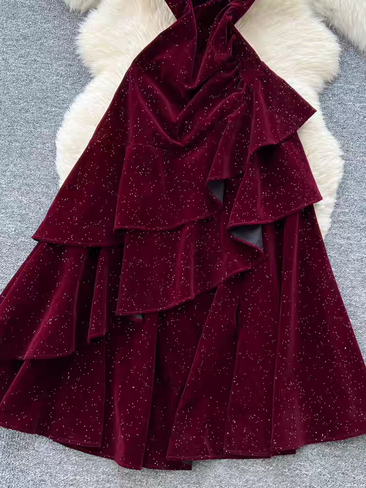 Kirsten Velvet Ruffle Dress