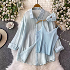 Hilarie Summer Three Piece Set  Top + Shirt + Scrunchies