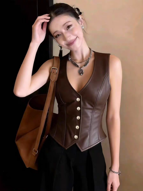 Ashley Pu Leather Jacket Top