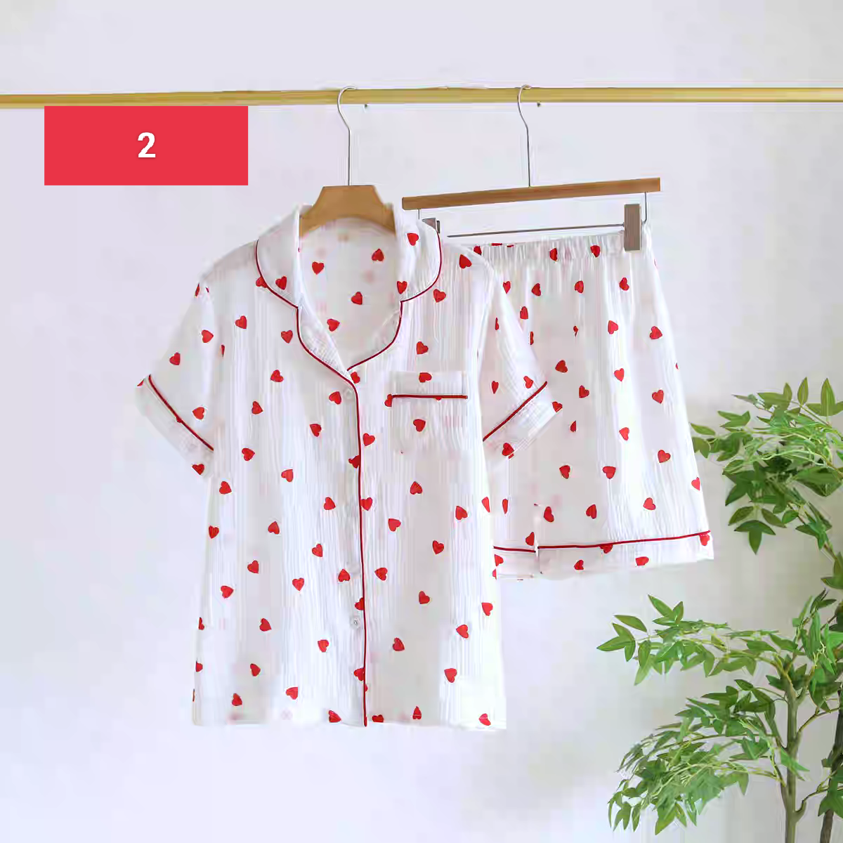 Summer Pure Cotton Heart Shaped Night  Pajamas Set