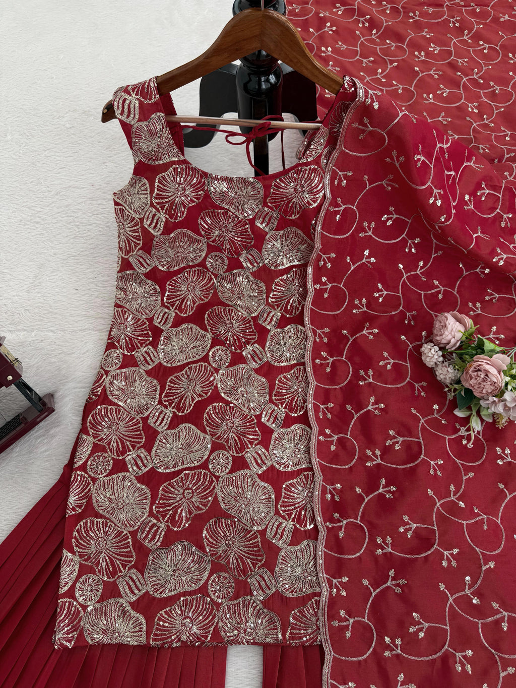 Beautiful Brick Red Rust Colour Readymade sharara set for Festive and Wedding