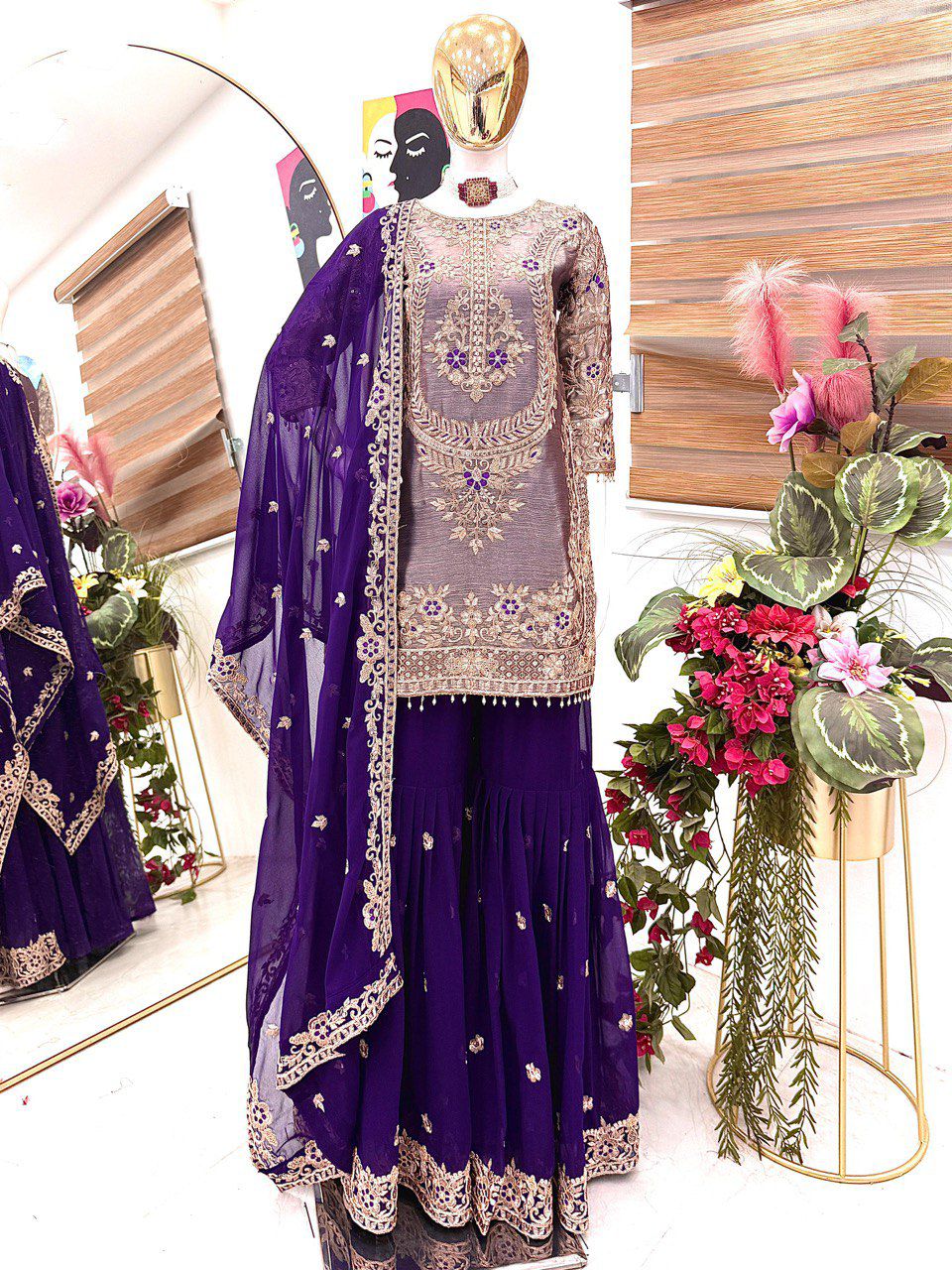 Designer Readymade Trending Purple sharara suit set