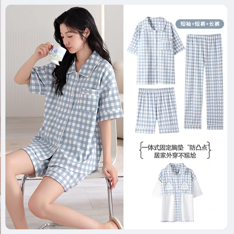 Chloe Summer Padded Three Piece Chest Pad Pajamas Set - 24th Spoke