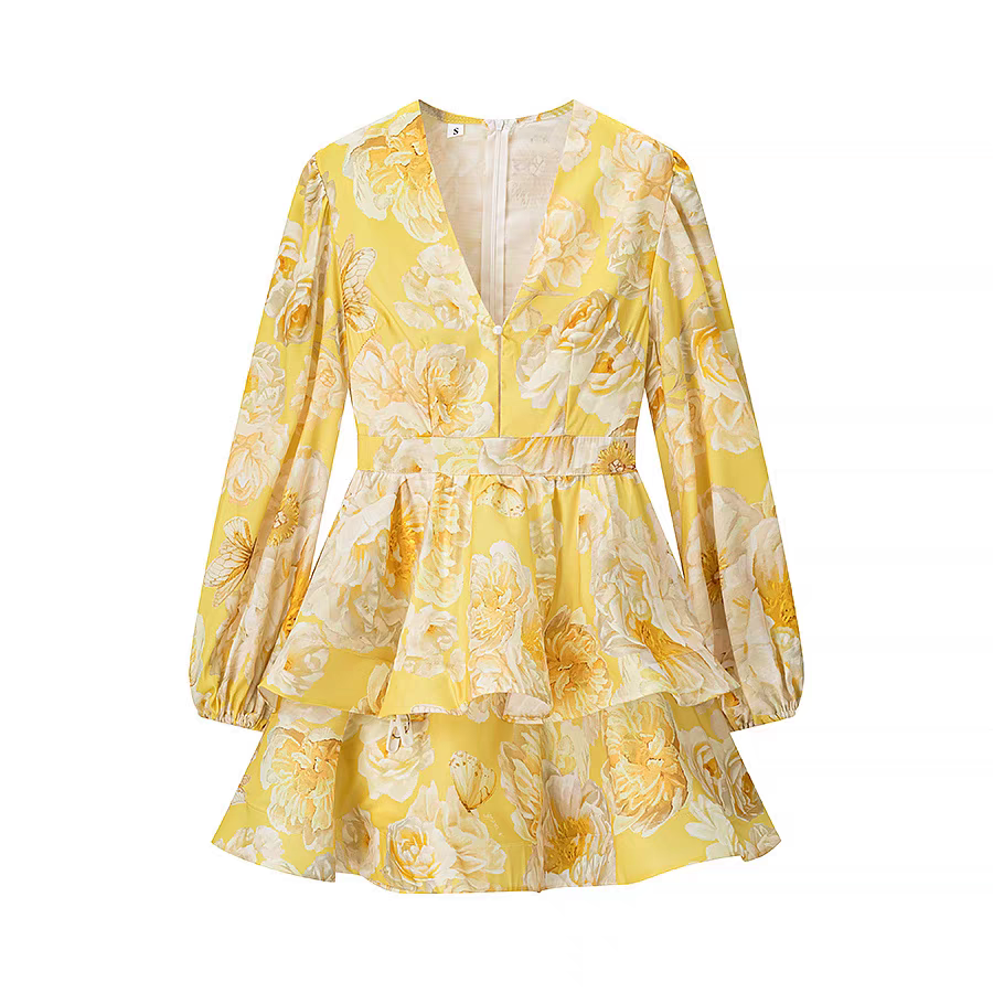 Alison Summer V Neck Puff Sleeves Dress - 24th Spoke