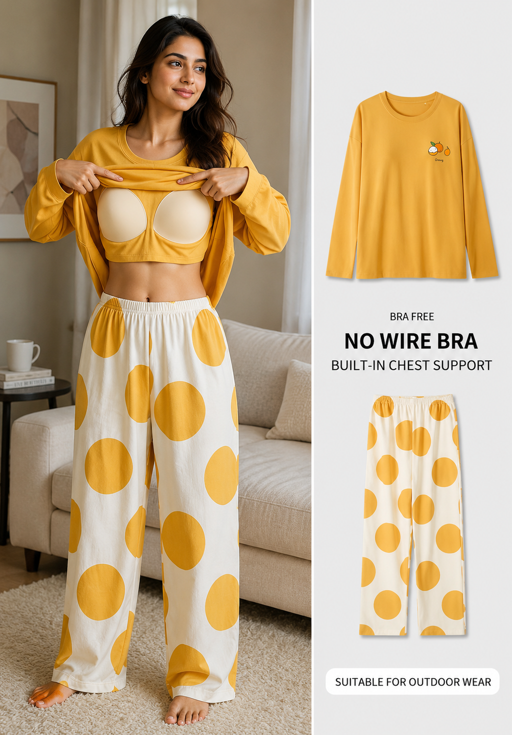 Built-in Bra Padded Nightwear for Women - Cotton Pajama Set
