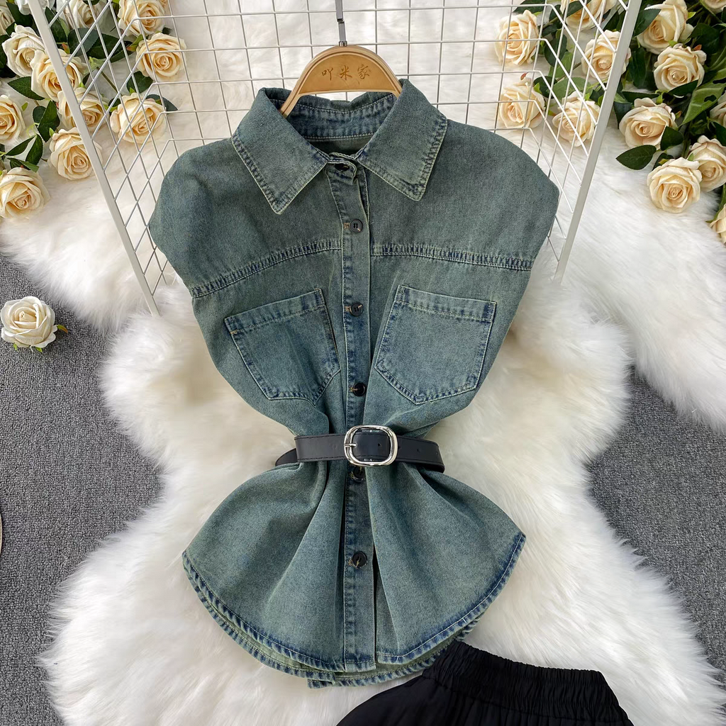 Cherry Summer Denim Two Piece Set