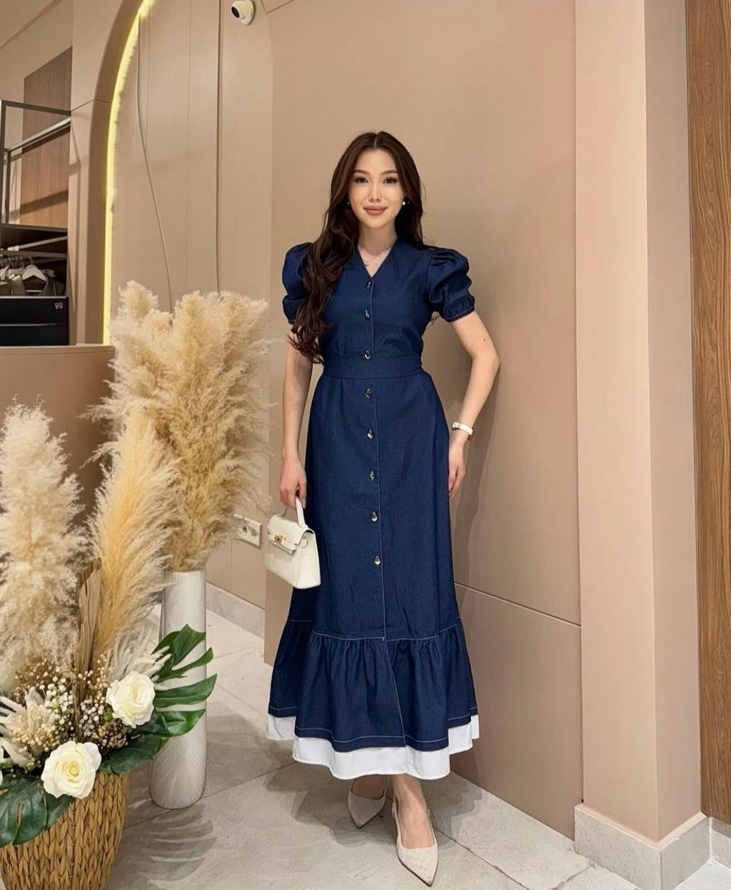 Marie Summer Denim Ruffle Dress - 24th Spoke