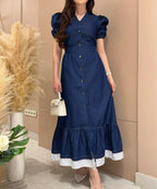Marie Summer Denim Ruffle Dress - 24th Spoke