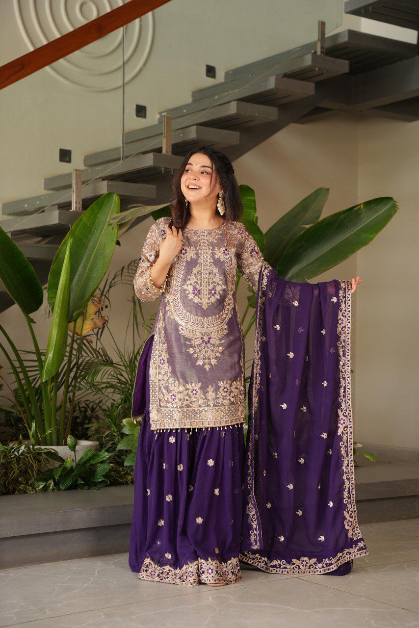Designer Readymade Trending Purple sharara suit set