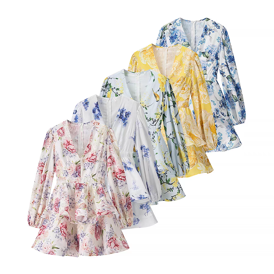 Alison Summer V Neck Puff Sleeves Dress - 24th Spoke