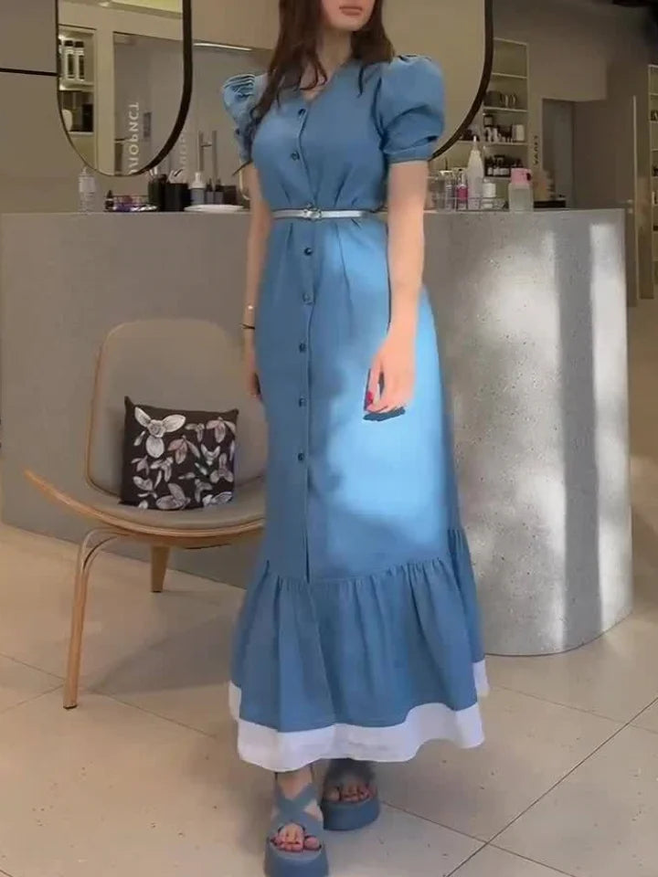 Jessica Summer Vacation Denim Long Dress