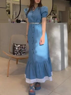 Jessica Summer Vacation Denim Long Dress