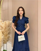 Marie Summer Denim Ruffle Dress - 24th Spoke