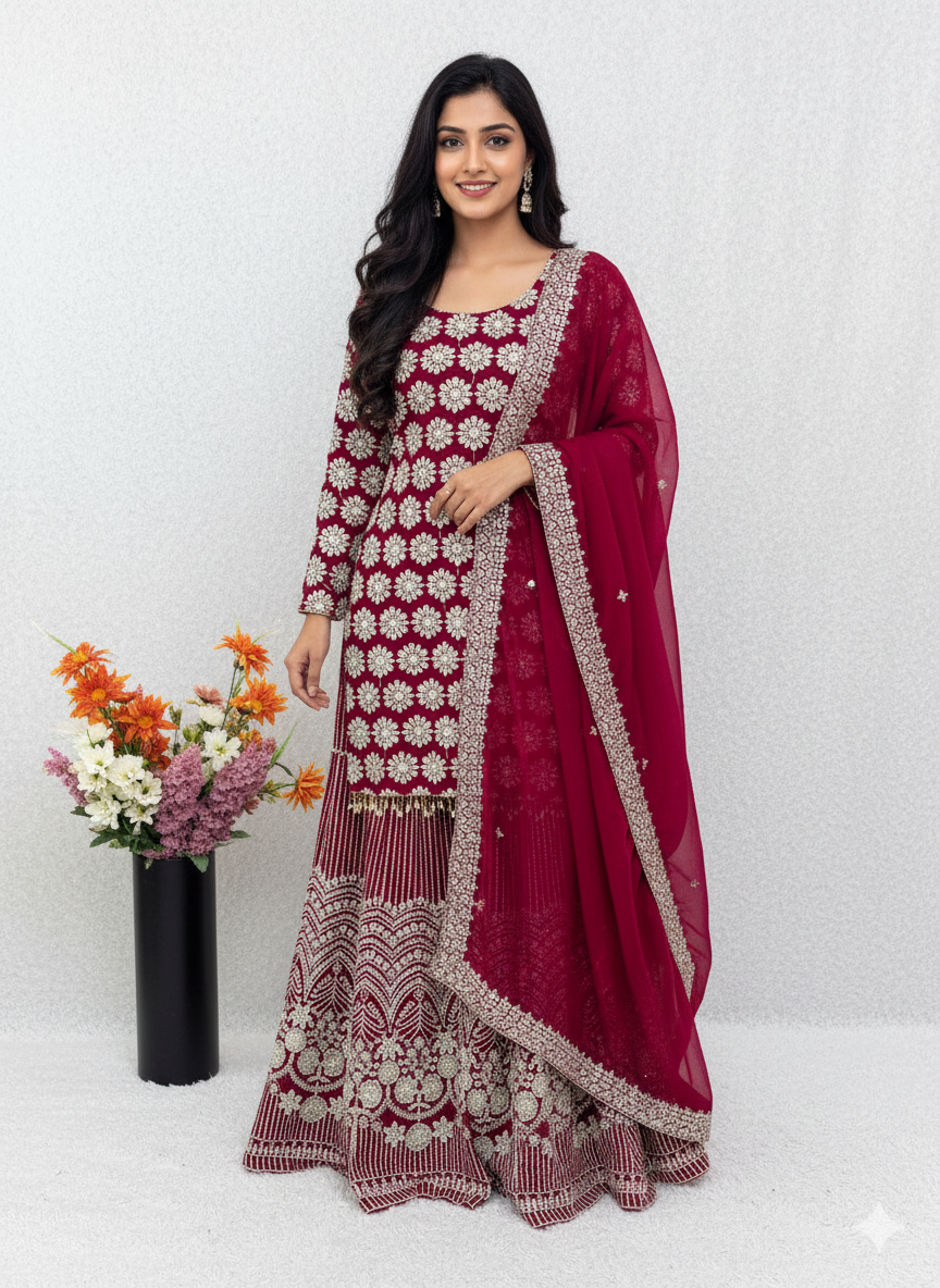 Ready to wear embroidery Sharara set for Festive and Wedding