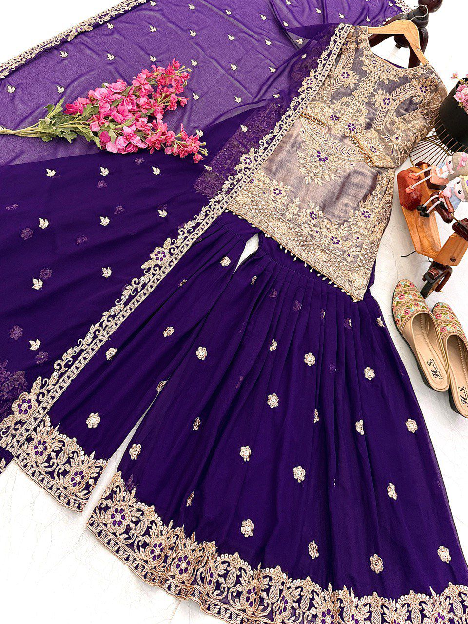Designer Readymade Trending Purple sharara suit set