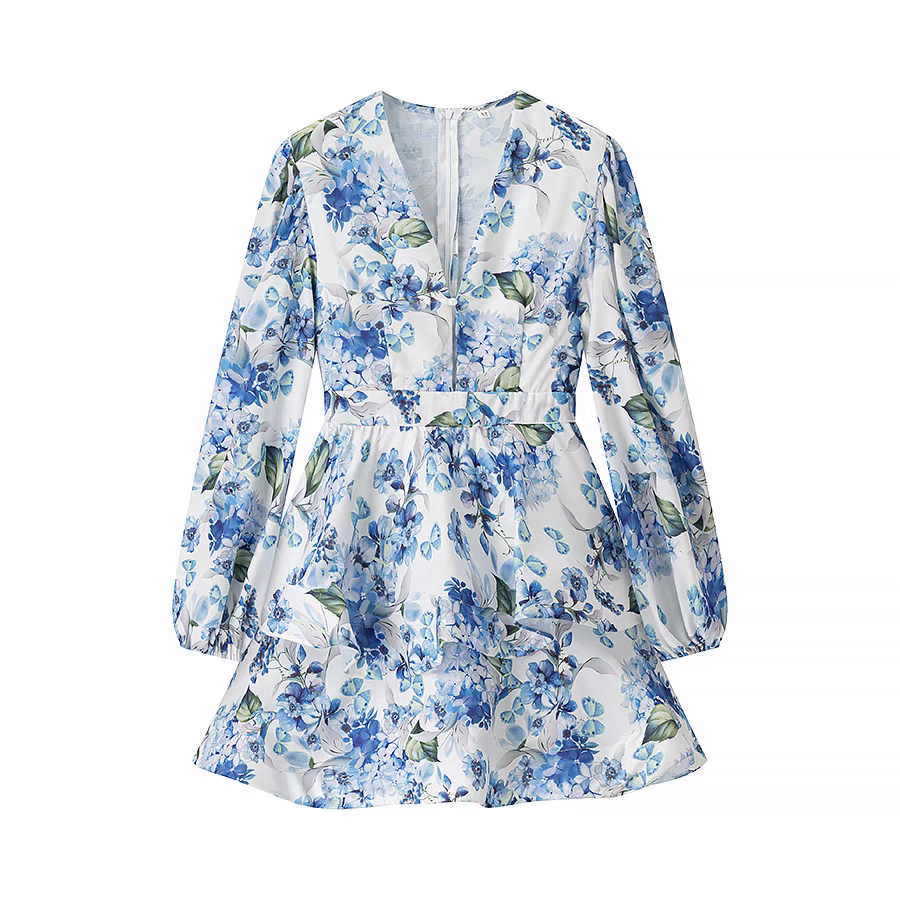 Alison Summer V Neck Puff Sleeves Dress - 24th Spoke