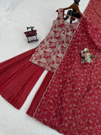 Beautiful Brick Red Rust Colour Readymade sharara set for Festive and Wedding