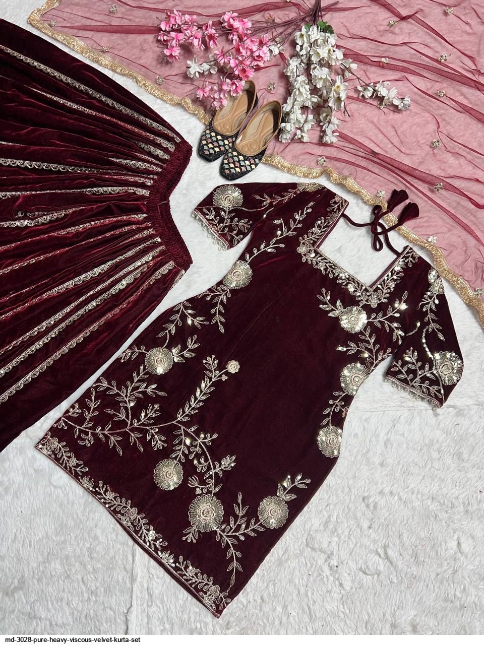 Readymade viscose Velvet Kurta sharara set for winter wedding and Reception