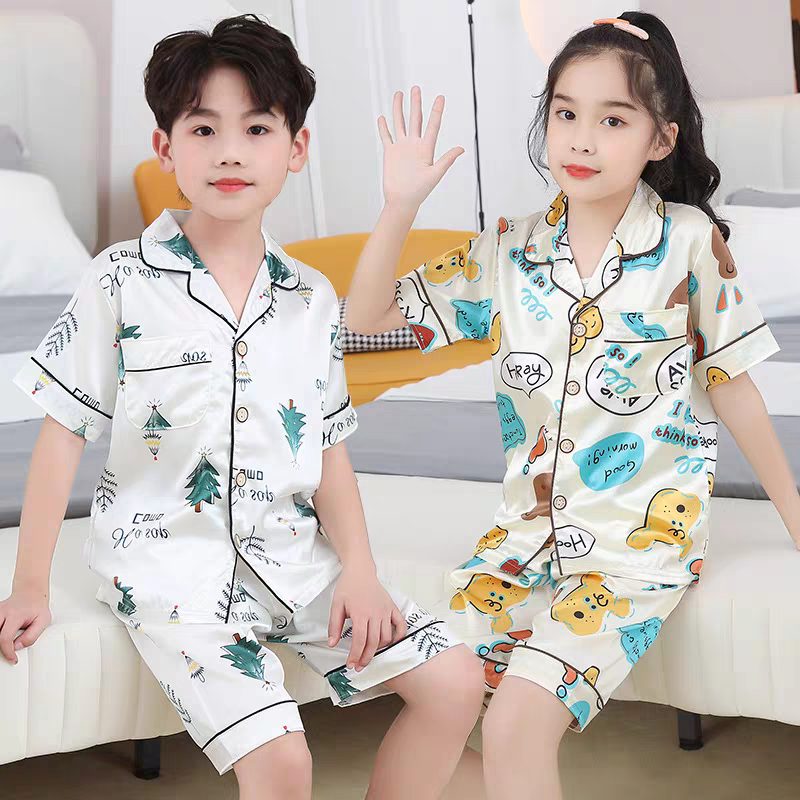 Kids Velvet Ice Silk Summer Night Suit
