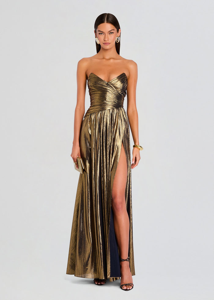 Milena Mettallic Party Slit Dress