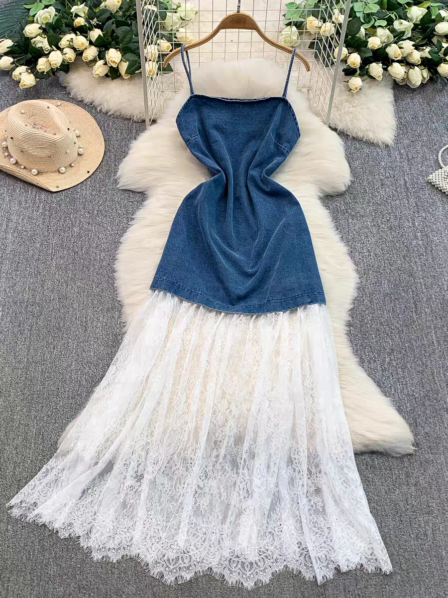 Diane Summer Denim A Line Lace Dress