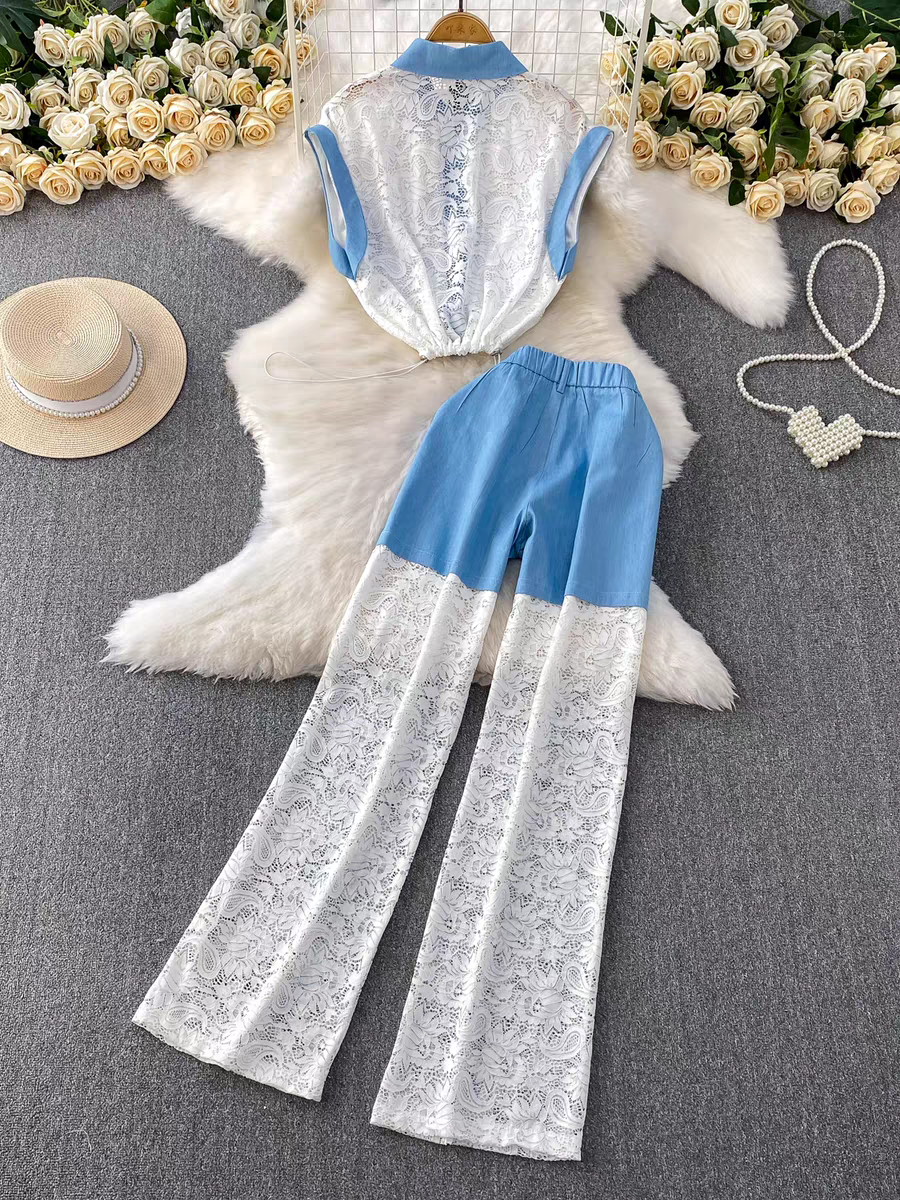 Rihanna Summer Denim Lace Two Piece Set - 24th Spoke